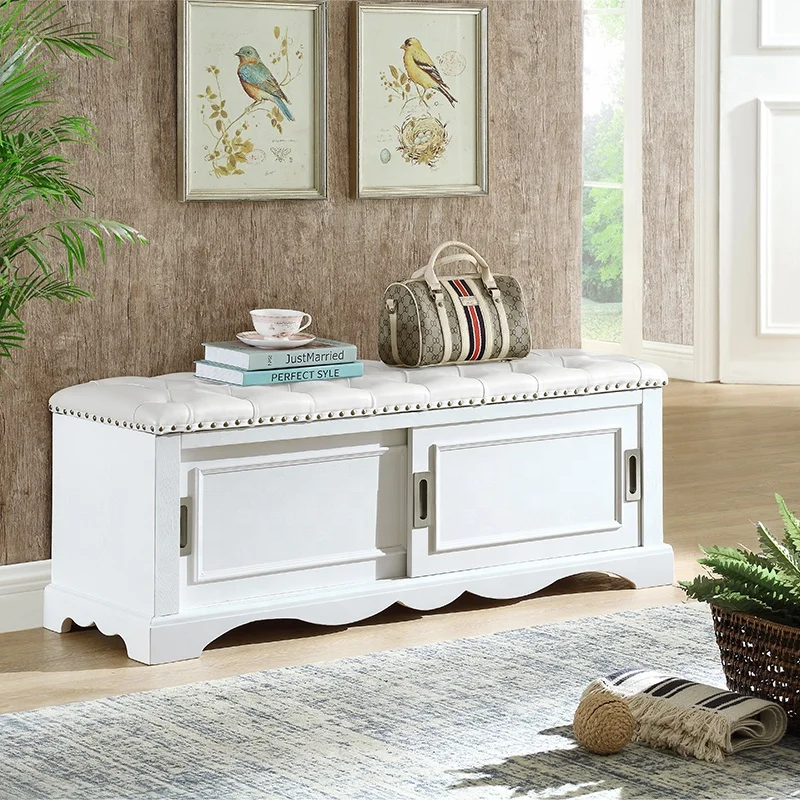  Modern Classic American Antique Upholstered Fitting Wood Shoe Storage Bench Cabinet Entryway with