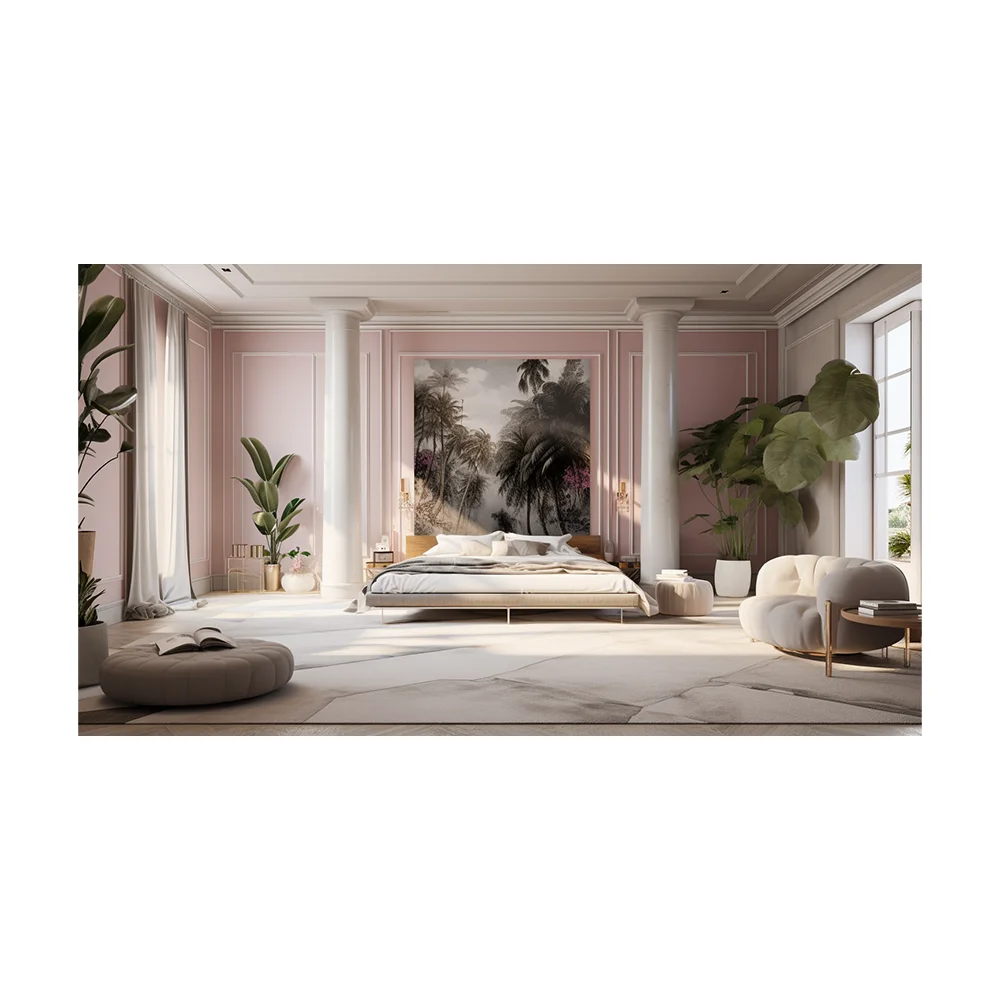 2024 AI Creative Concept Design France Style Have Roman Column Shape Living Room 3D Rendering Interior Design Services