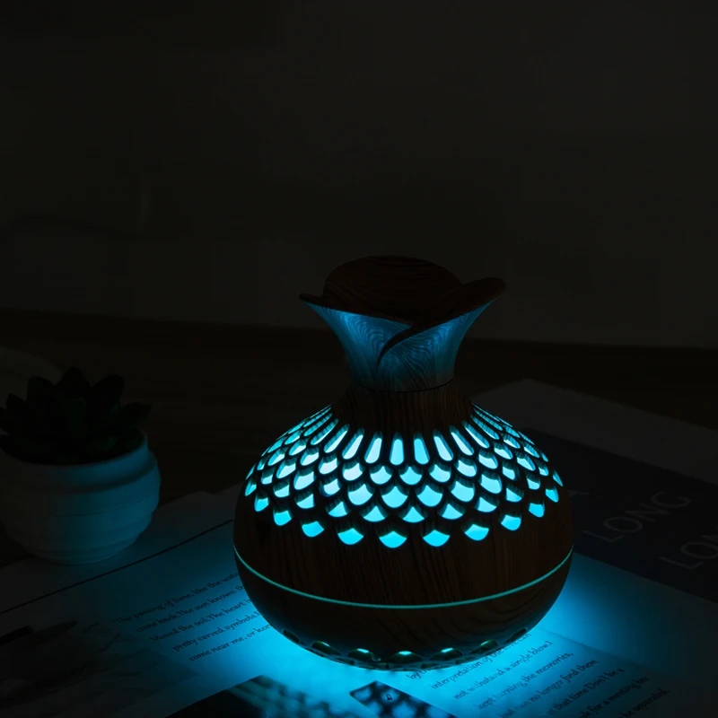 Wholesale New flower humidifier 300ML cool mist essential oil aroma diffuser wooden flower usb desktop atomizer air humidifier