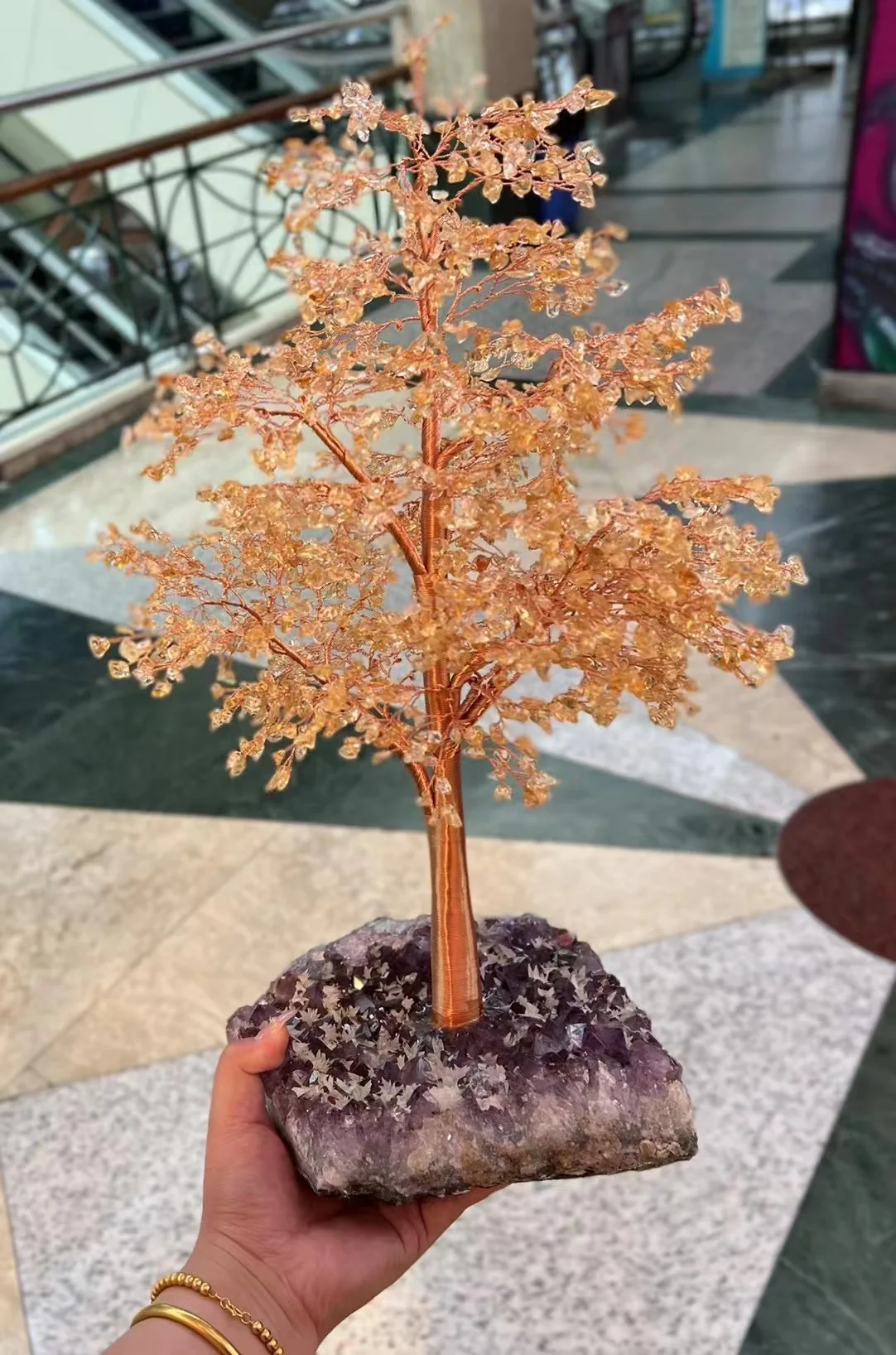 BD- C1715 30*45cm Handmade Healing Bonsai Amethyst Drusy Base Crystal Tree Crafts Citrine Fengshui Tree of   Life