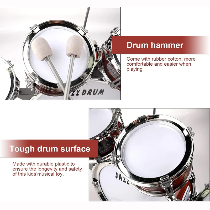 Toddler Percussion Musical Instruments Toys Gifts Jazz Drum Kit Bass Cymbal Drum Set for Kids