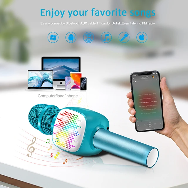 Wholesale Karaoke Microphone Supplier Usb Recording Mic Wireless Speaker Microphone For Kids Children Christmas