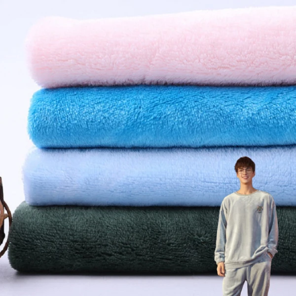 Plain Dyed 100% Polyester Knitted Comfortable Soft Coral Fleece Flannel Fabric for Coat Blanket Double Sided Flannel Fabric
