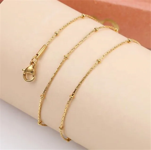 Yiwu Aceon Stainless Steel No Space Tight Link Strong Thin Chain Stylish Single Bead Rectangle Link Elegant Plain Chain Necklace