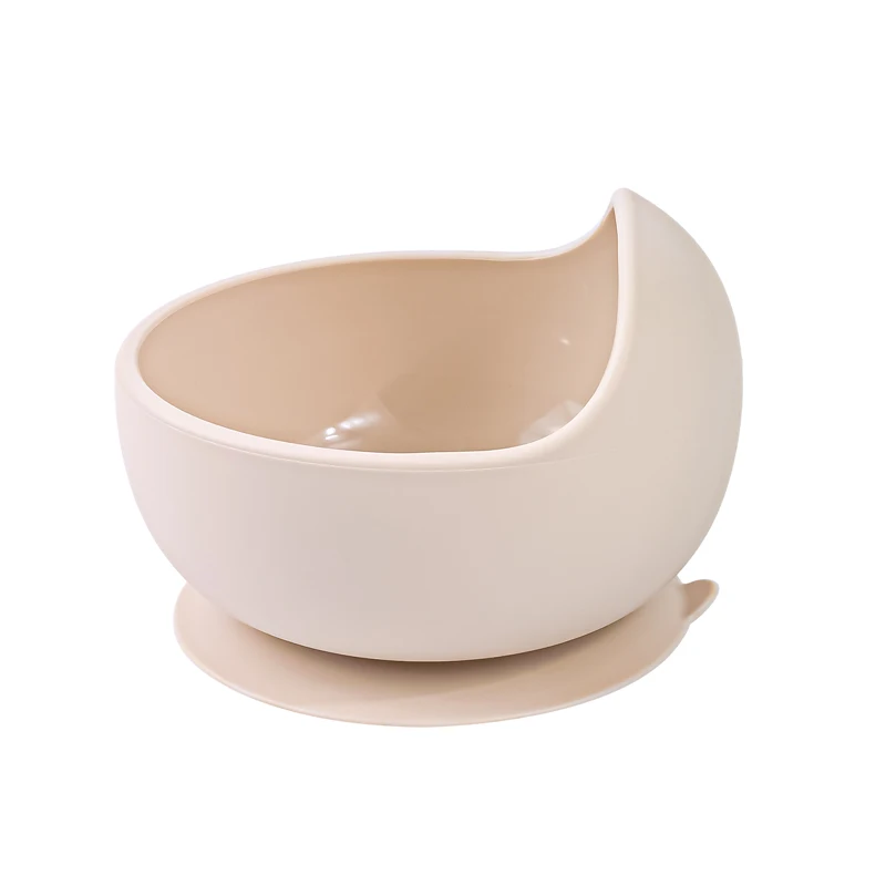Fast Delivery Light Khaki BPA Free Safely Suction Bowls Toddler Training Eating Baby Feeding Food Grade Silicone Baby Bowl