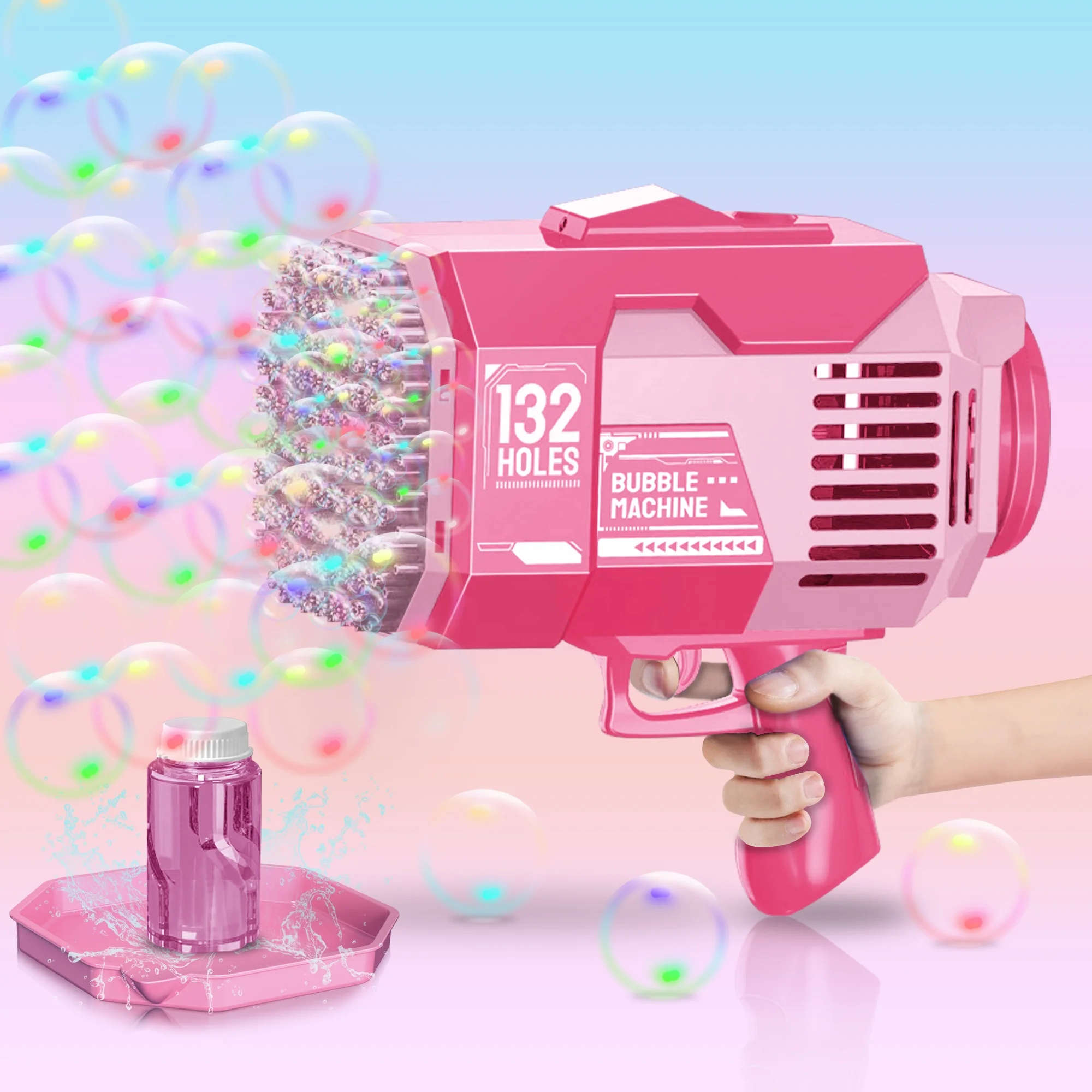 Bubble gun machine for kids toy 132 holes automatic Rocket summer outdoor sound&light special effect wedding Party birthday gift