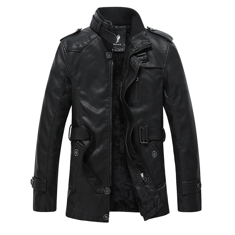 Latest Design High Quality Winter Warm Black Long  Faux Motorbike Biker Leather Fur Jackets Mens Male Motorcycle Leather Jacket
