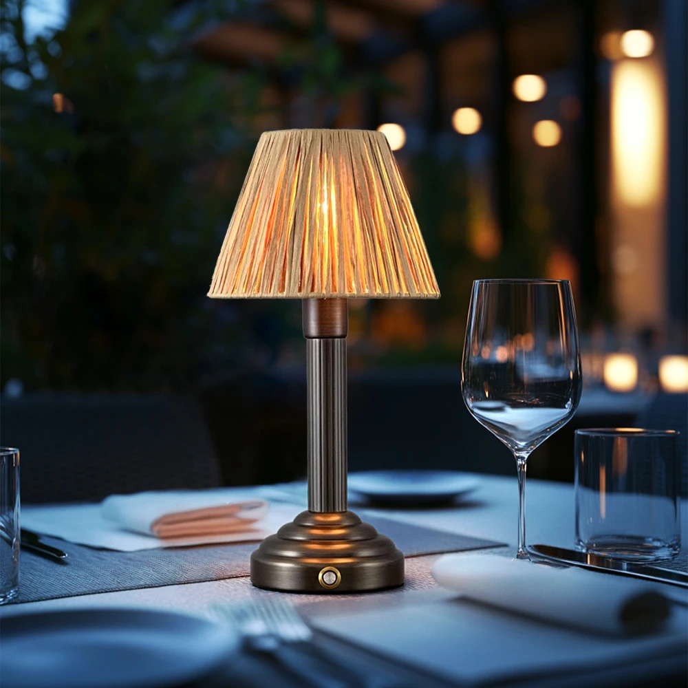 2700K Art Decor Lighting E14 Battery Table Lamp Retro Restaurant Desk Mood Lamp Rechargeable Bedroom Fabric Table Lamp