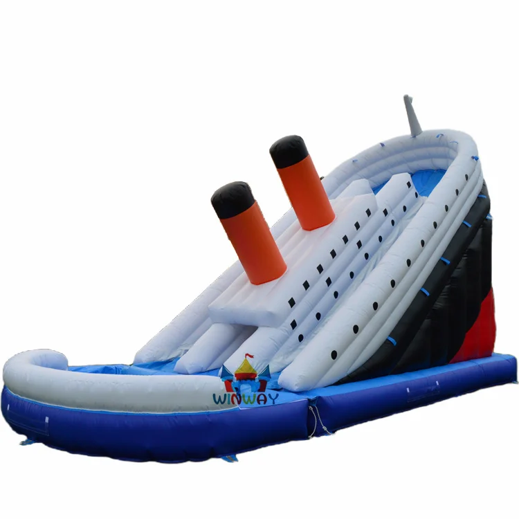 21ft tall commercial giant inflatable slides Titanic Dual lane water slides