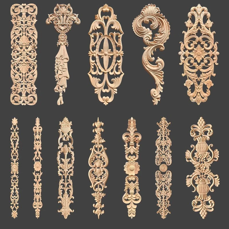 Decorative Antique CNC onlays for cabinets Furniture Accessoires Embellishments Appliques Onlays Chinese Wood Carving