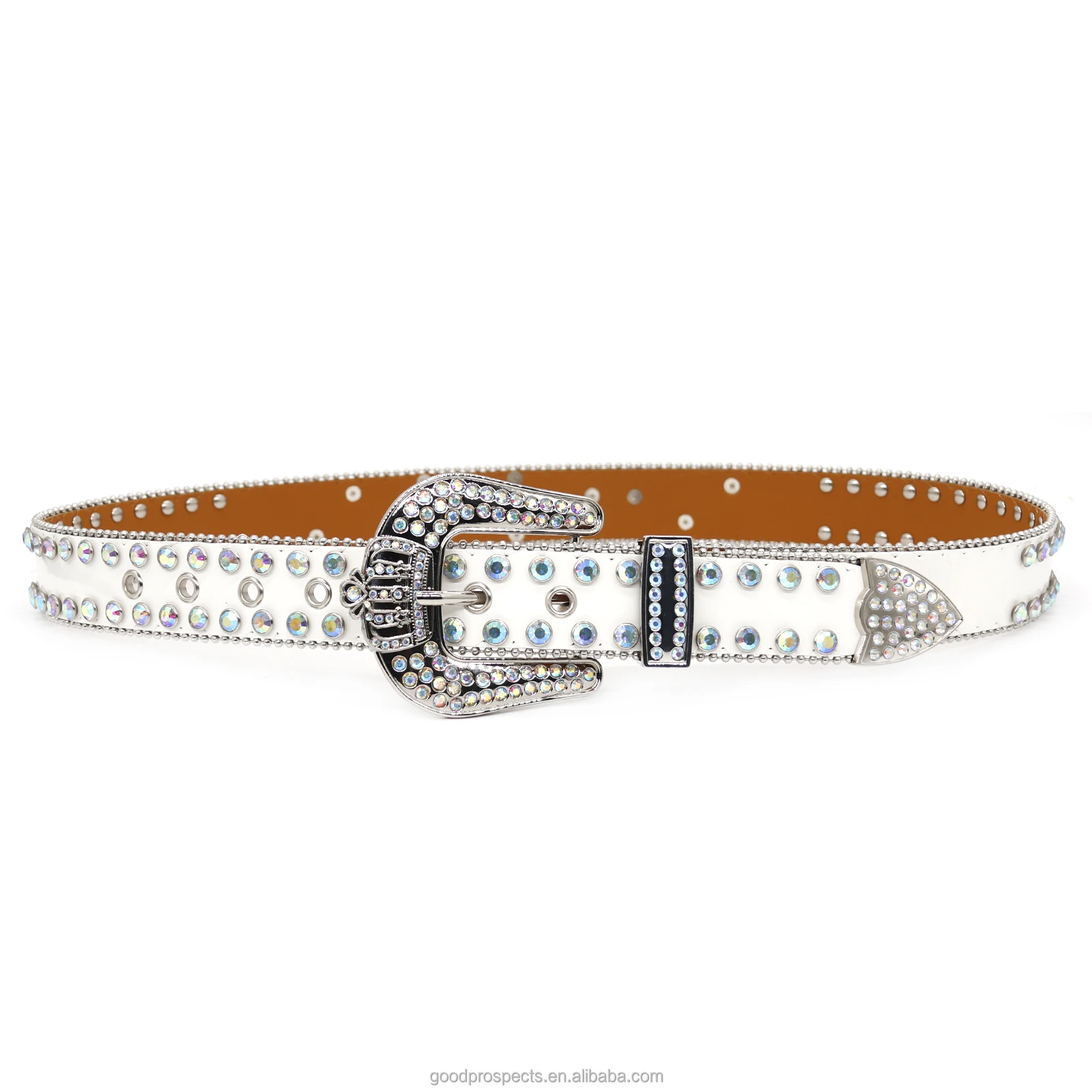 custom Luxury crystal rhinestone women design diamante belts unisex studded western buckle BB simon PU leather belt