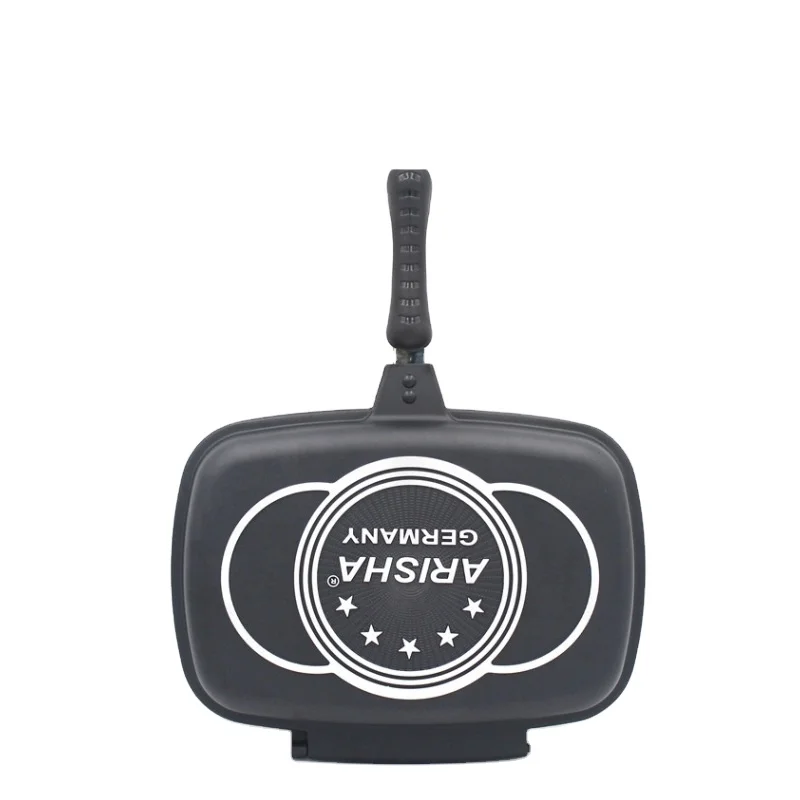 Алюминиевая сковорода с керамическим покрытием и двойным грилем для жарки, антипригарная сковорода с двойной жаровкой, 28 см