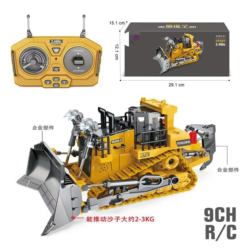 2.4g Scale Remote Control Alloy Metal Excavator Bulldozer Dumper With Signs Rc Die Cast Construction Truck Toys Set