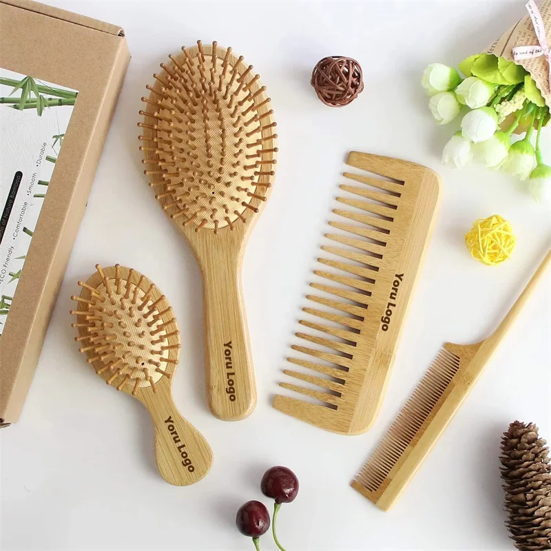 High quality goat hair brush bamboo wooden hair brush bamboo massage comb wood hair brush for women