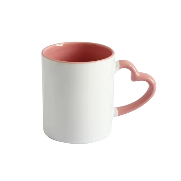 11oz coffee mug&cup for sublimation travel ceramic pink mug&cup with heart shaped handle