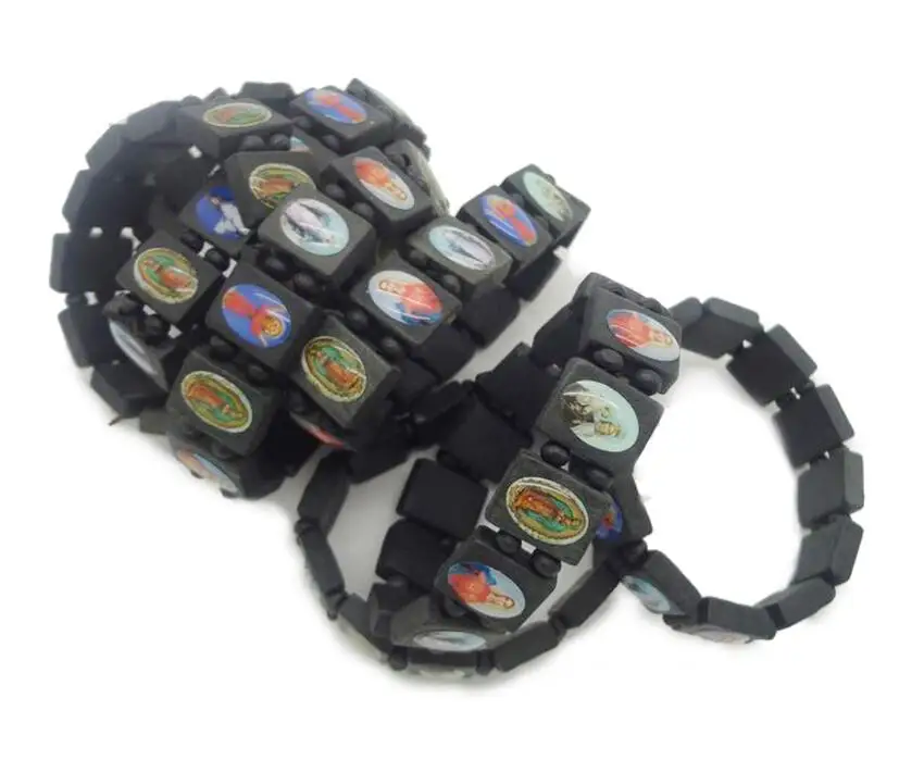 
Spot Religious Catholic Ornaments Christian Supplies Wooden Icon Drops Elastic Rosary Bracelets 