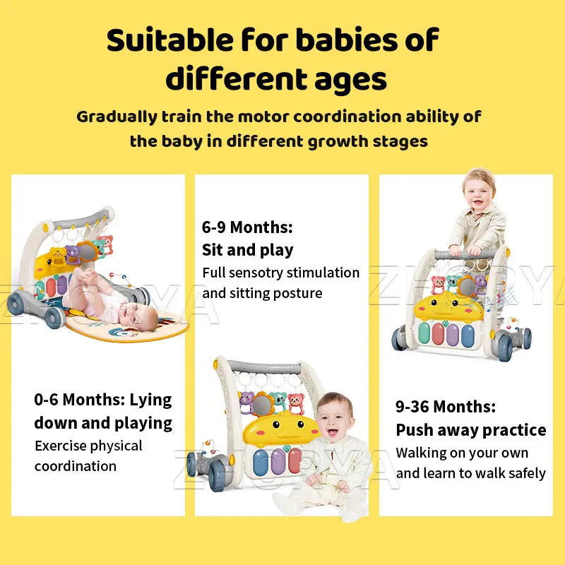 Zhorya Infant Multifunction Activity Fitness Stand Toddler Rack Play Gym Pedal Piano Mats 2 in 1 Baby Walker