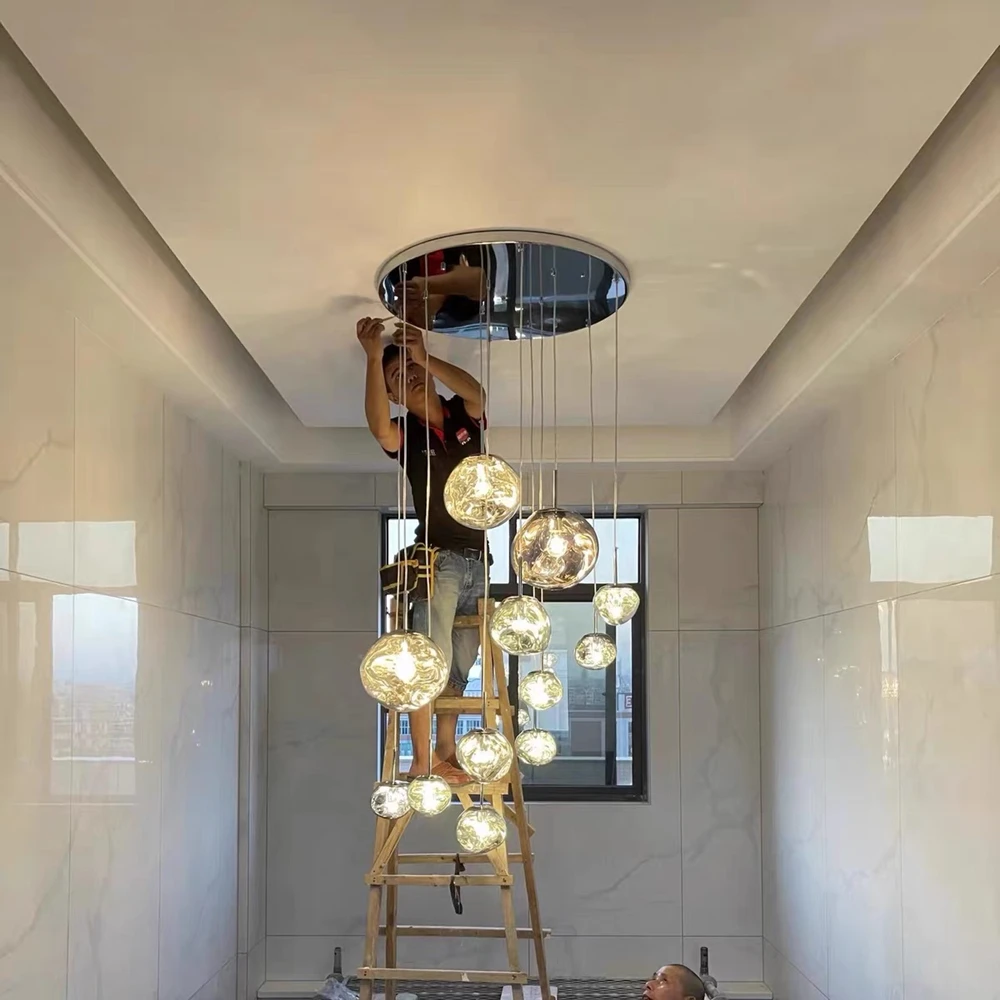 Indoor Modern Nordic creative Northern European high ceiling Chandelier lamp Hanging LED lava clear glass Pendant light