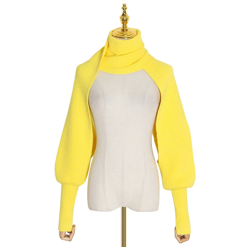 
CHICEVER Casual Knitting Women Scarves Solid Sleeve Bib Shawl Cape Elasticity Accessories 2020 Fashion 