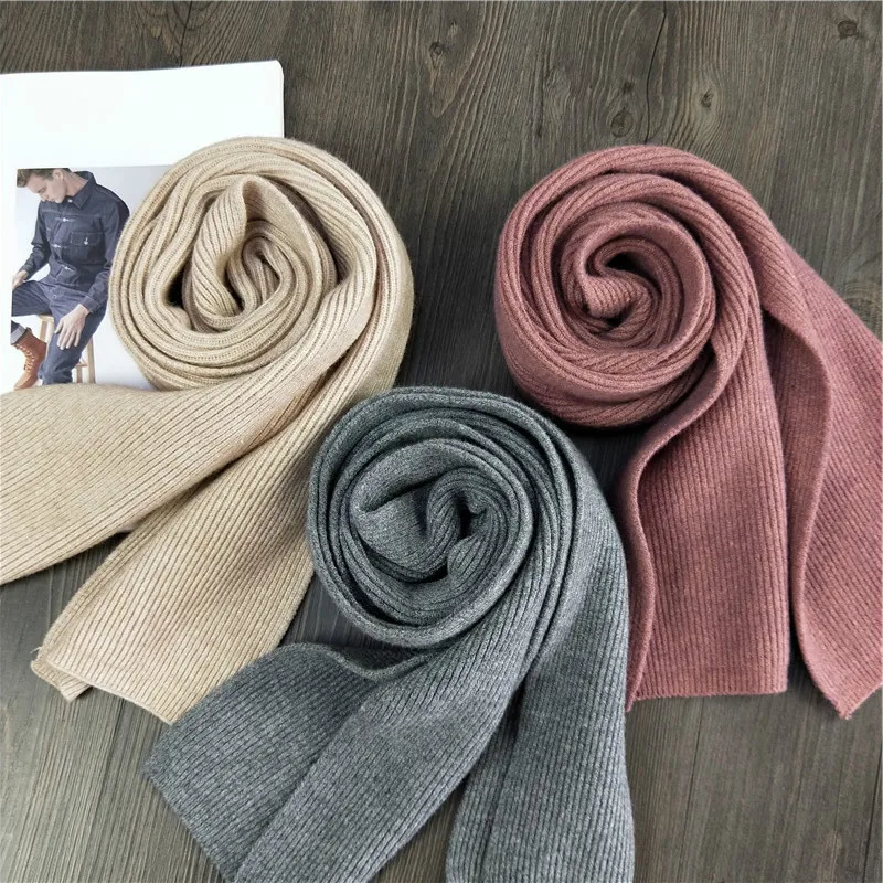 
140*18cm new small student scarf men and women autumn and winter long double-sided dense knit rabbit wool solid color bib 