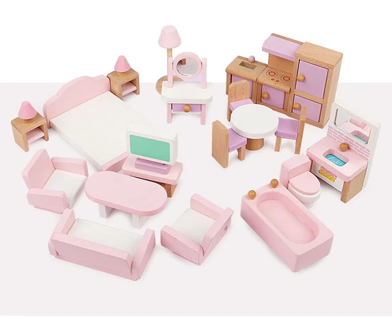 
Mini Wooden Toy Doll House Kids Doll House Furniture Miniature Pretend Play Furniture Set For Children 