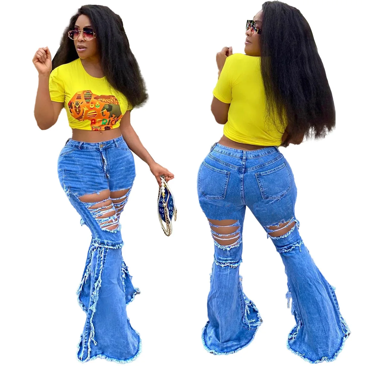 Jeans Women Wholesale High Waist Leisure With Hole Fashion Jeans Clothing