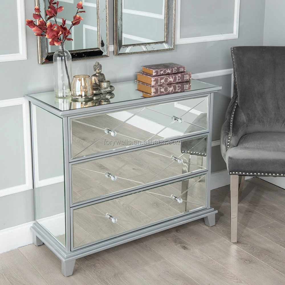 3 Drawers Silver Glass Mirrored Furniture Living Room Mirrored Dresser Home Furniture Cabinet
