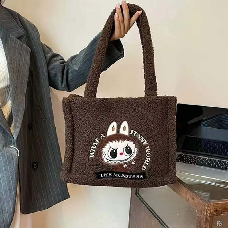 Monsters Labubu Unisex Shoulder Bag Large Capacity Anime Figure Handbag with Makeup Storage for Travel Girls Birthday Gift