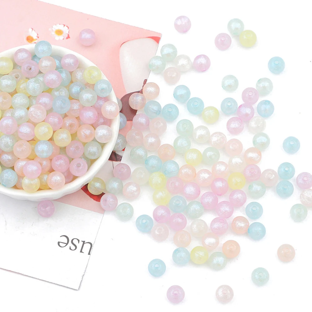 100pcs acrylic colored pearl mermaid round beads 8mm loose beads, handmade DIY bracelet making materials and accessories