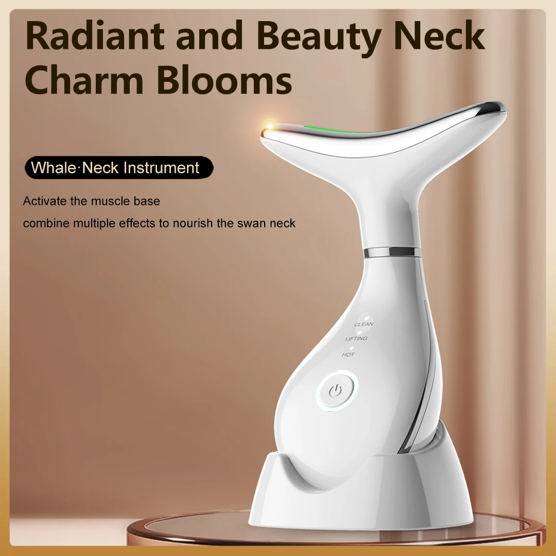 Beauty Home Use Face And Neck Massager Microcurrent Ems Led Photon Vibration Neck Beauty Device V Face Lifting Device
