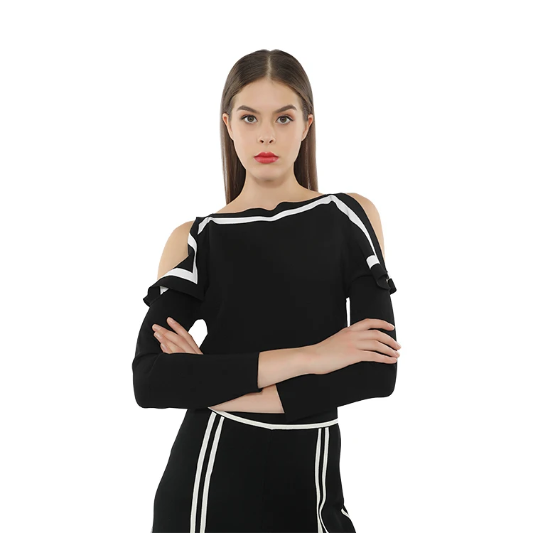 Женская Осенняя одежда, женский топ с открытыми плечами, повседневный женский свитер, черная вязаная рубашка