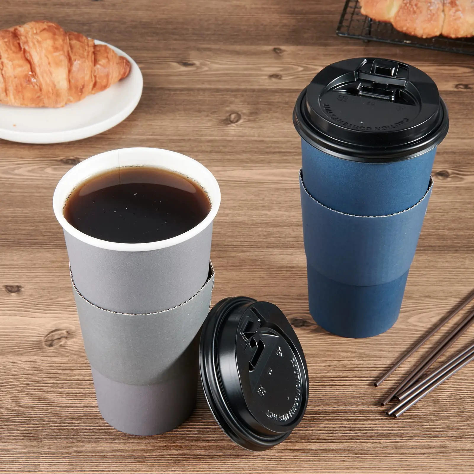 Hot Sale Custom Printed Disposable  20oz Eco Friendly Large Coffee Paper Cup with Lids Straws
