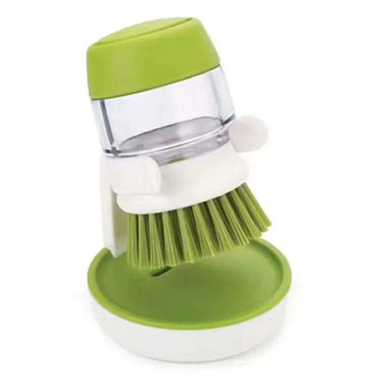 Hot sale Dishes Pots Washing Brush Kitchen Scrub Brushes Soap Dispensing Palm Kitchen Cleaning Brush with Drip Tray