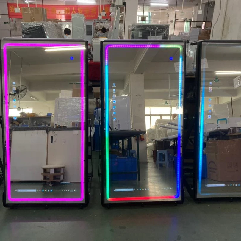 Portable Wedding Augmented Reality Selfie Shell Kiosk Machine Led Frame Enclosure Magic Mirror Photo Booth