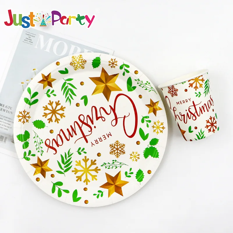 Hot Product 6 Pcs Plates & Cup Christmas Design Luxury Paper Disposable Tableware For Party