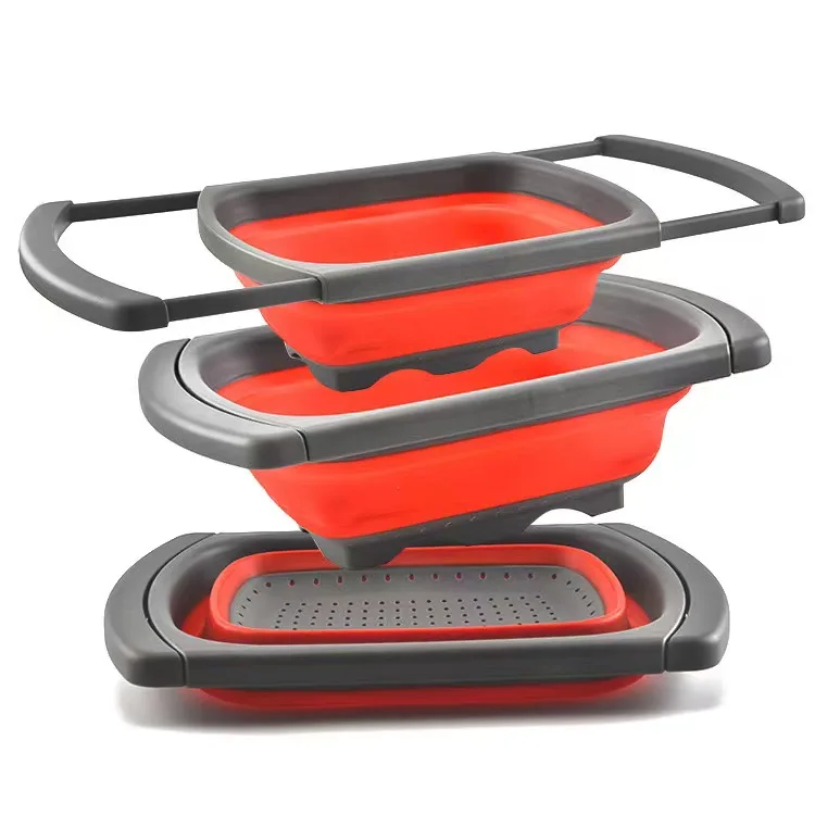 Wholesale Creative Kitchen Folding Strainers Silicone Colander Fruit Vegetable Drain Basket