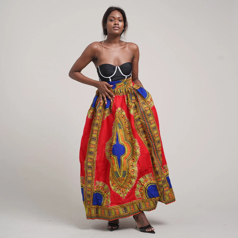 High Quality Shenbolen Brand Design Ankara Design Maxi Dresses Red Colorful Skirt