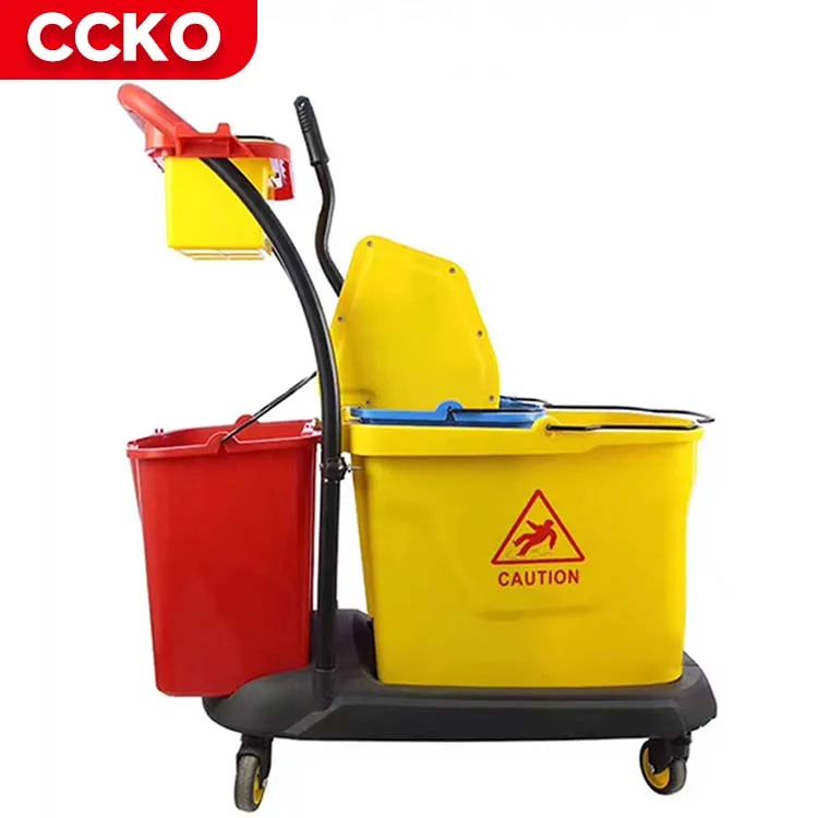 Restaurant Hotel Plastic Single Double Bucket Housekeeping Mop Bucket Wringer Trolley With Wheels Cleaning Cart Janitorial Cart