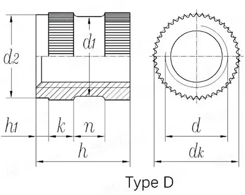 Insert OD Female Thread Embedding Brass Knurled Nut