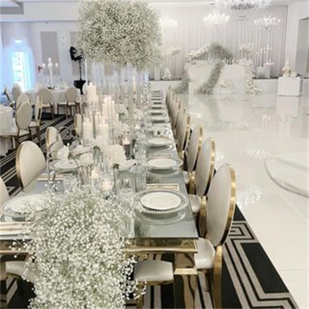 Wedding Party Background Decoration Luxury modern gold stainless steel round back dining banquet chair for wedding