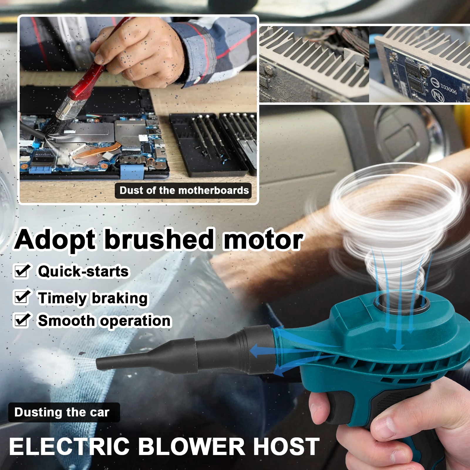 18V High-Power Brushed Motor Electric Blower Strong Wind Air Blower Dust Removal Fan  Home Courtyard Snow Cleaner Power Tool