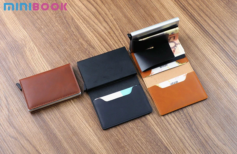Бумажник Minibook из искусственной кожи металлический Rfid-кошелек автоматический алюминиевый держатель для кредитных карт бумажники на заказ