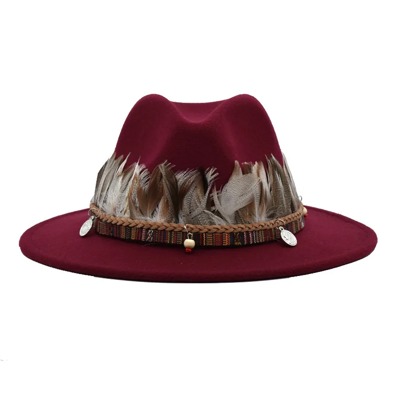 Wholesale 2021 new Fashion Elegant Jazz Fedoras Hats Wide Brim Bowler Hat Leopard Belt Solid Color Unisex Top Hats