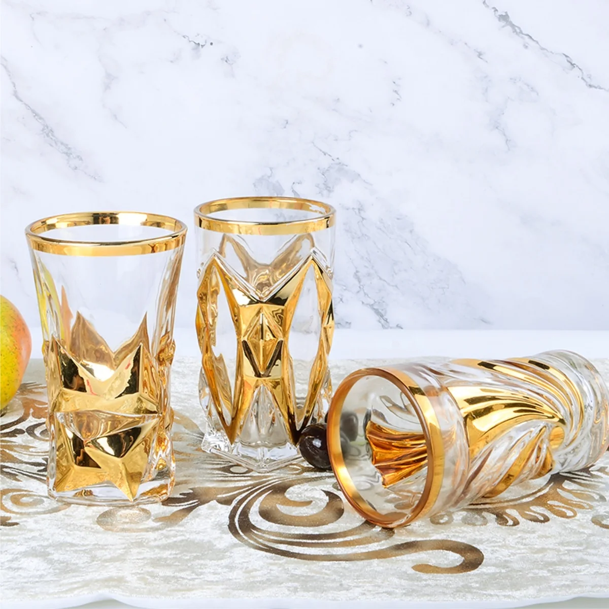 
7OZ Tumbler+1.4L Jug Shell Design 7PCS Golden Water Jug Drinking Set 