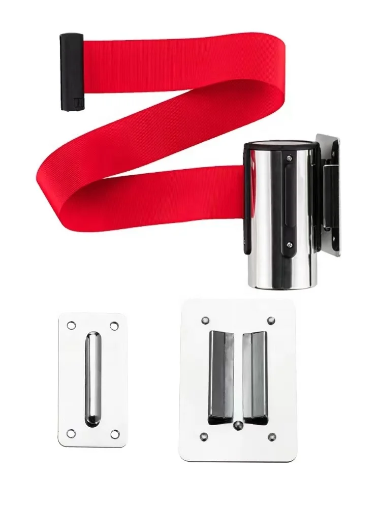 Strong crowd control 2m 3m 5m wall mounted webbing magnetic retractable belt barrier stanchion