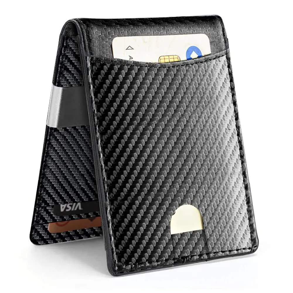 RFID Blocking Wallet Genuine Leather Business Dollar Money Clip ID Card Sleeve Luxury Designer Coin Purse Men Credit Card Holder