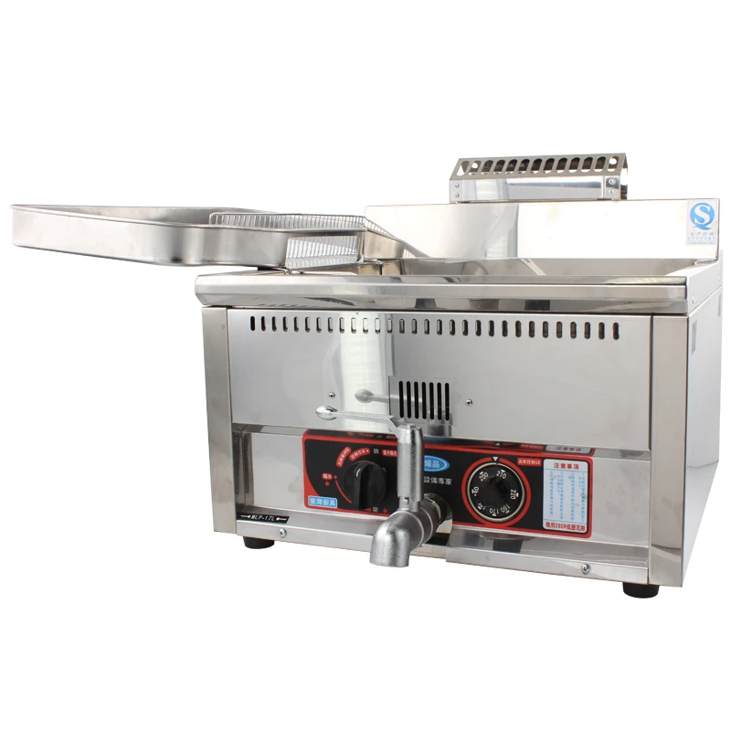 Hot sale stainless steel counter LPG gas deep fryer 17 liters commercial 1 tank fries chicken machine with thermostat control