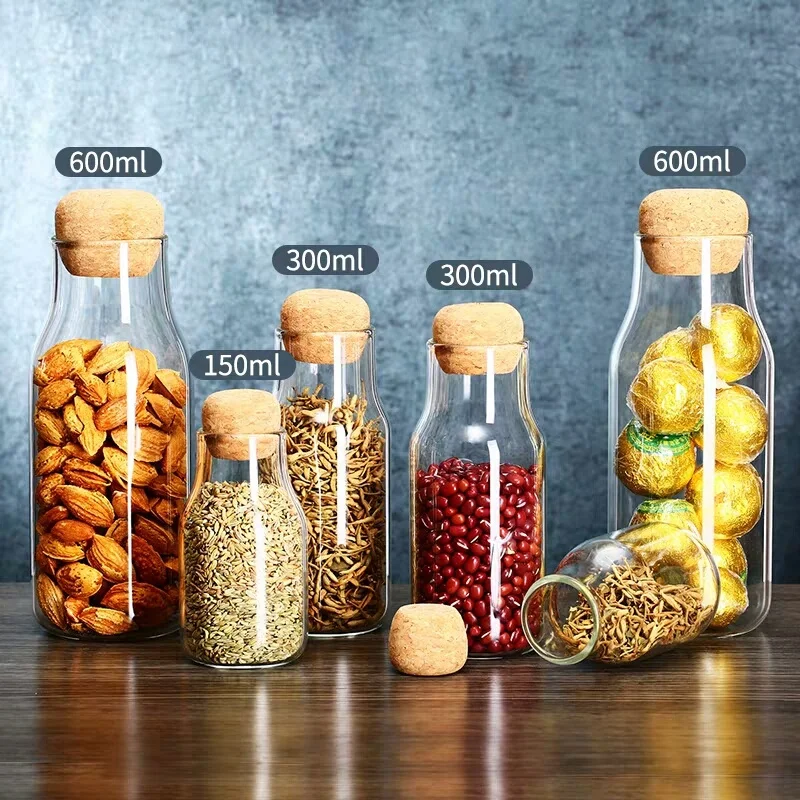 Nordic Glass Sealed Jar Transparent Storage Bottle With Cork Stopper Glass Jars And Bottles