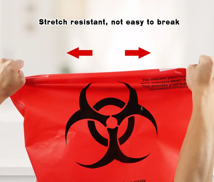 Large red autoclave medical biohazard waste bags disposal