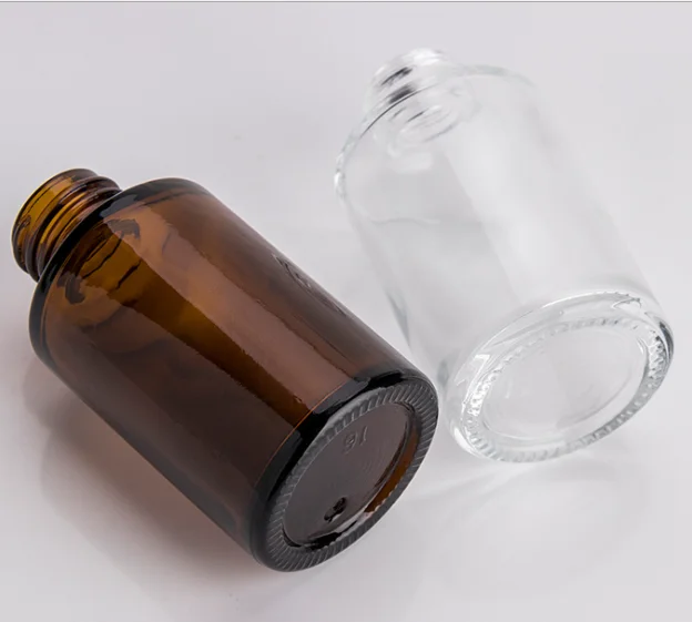 In stock low MOQ 30ml clear face oil  round gold dropper glass bottle
